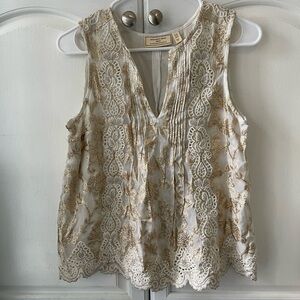 Moulinette & Soeurs Cream & Gold sleeveless baby doll top.  Size 2.